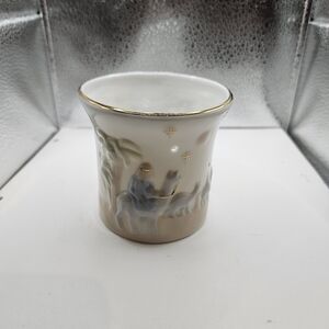 Porcelain Tealight Holder Three Wisemen Nativity with Gold Accents